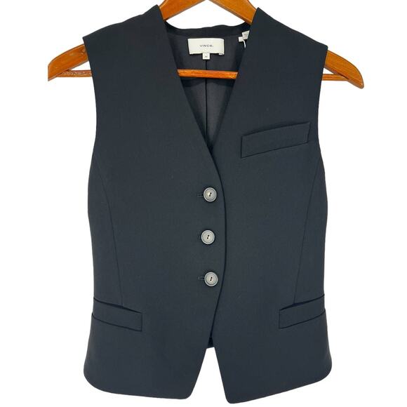 Vince Black Cutaway Crepe Vest in Black - Picture 6 of 15